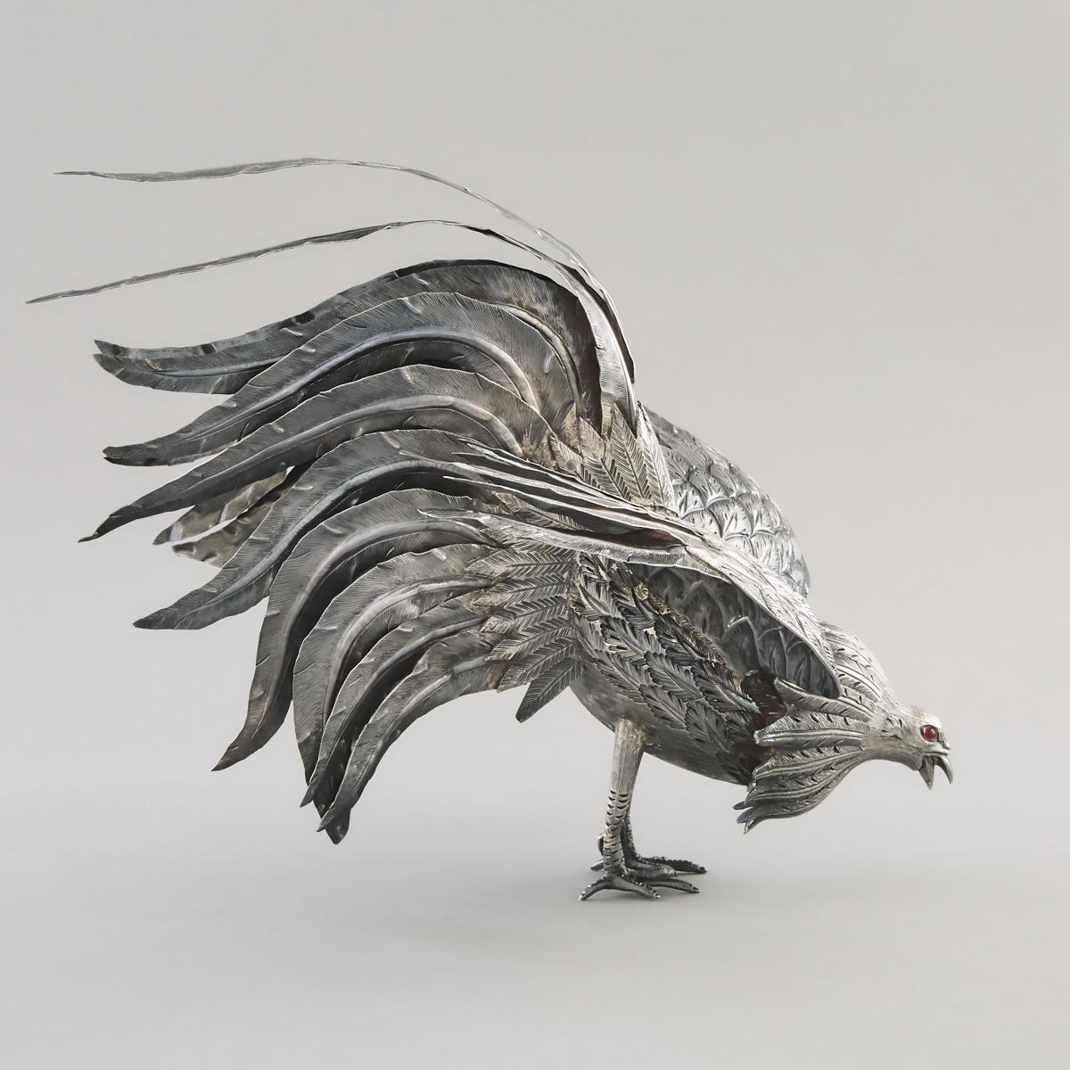 Mexican Silver Large Fighting Cock, Tane Orfevres, Mexico City, mid-20th century, height 11 in — 28 - Image 2 of 2