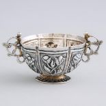 Silver Lobed and Repoussé Two-Handled Cup, possibly Spanish Colonial, 18th/19th century, width 3.9 i