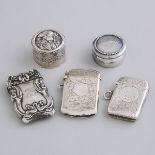 Five North American, English and German Silver Vesta Cases and Circular Boxes, late 19th/early 20th