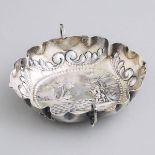 German Silver Parcel-Gilt Two-Handled Lobed Oval Brandy Bowl, Augsburg, 18th century, width 5.2 in —