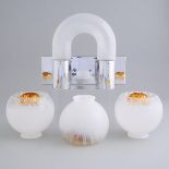 [Lighting Fixture Parts] Three Italian Opalescent and Amber Glass Diffusers and an Aldo Nason Wall L