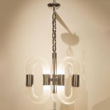 Aldo Nason (b.1920) for Mazzega Murano Glass and Chrome Pendant Light Fixture, Italy, c.1968, drop h