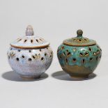 Manabu Takaishi, Two Small Potpourri Jars, c.1999, largest height 3.3 in — 8.3 cm (2 Pieces)