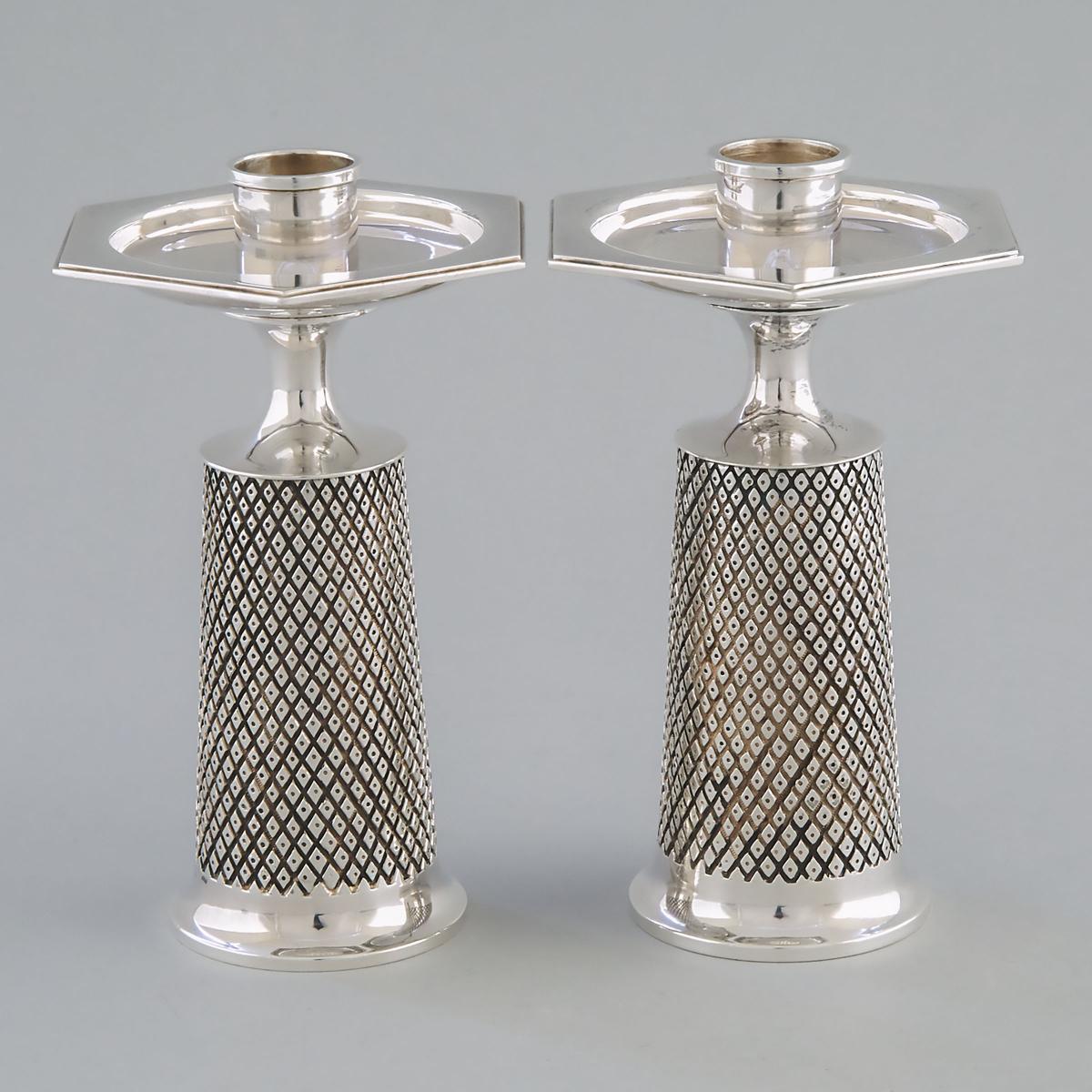 Pair of English Silver Table Candlesticks, Anthony Gordon Elson, London, 1970, height 6 in — 15.3 cm