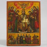 Greek Orthodox Icon of the Holy Family with Saints and Angels, 19th century, 14 x 10.75 in — 35.6 x