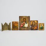 Five Russian Travelling Icons, 19th/early 20th centuries, 7 x 5.5 in — 17.8 x 14 cm