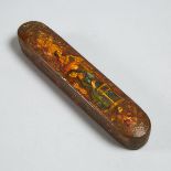 Qajar Polychromed and Lacquered Papier Maché Qalamdan (Pen Box), Persia, 19th century, length 8.5 in