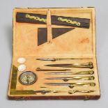Early Victorian Brass, Ebony and Ivory Cartographer's Drafting Set, early 19th century, 8.75 x 5.25