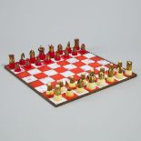 Modernist Hammered Brass and Resin Chess Set, mid 20th century, king height 2.66 in — 6.8 cm; 16 x 1