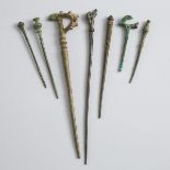 Seven Luristan Bronze Hair and Cloak Pins, Western Iran, 12th century B.C., longest length 8.4 in —
