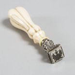 French Ivory Mounted Silver Desk Seal, 19th century, length 4 in — 10.2 cm