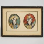 Two Indian Company School Miniature Portraits of Empress Mumtaz Mahal, 19th century, frame 4.75 x 6.