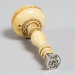 French Ivory Mounted Silver Desk Seal, 19th century, length 4.1 in — 10.4 cm