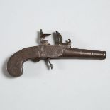 French Iron Flintlock Boxlock Pocket Pistol, H. Petitjean, late 18th century, length 6.3 in — 16 cm