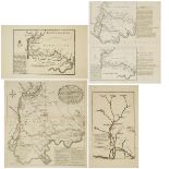 Four Maps Relating to Various Proposals for Navigable Canals into London, c.1720, largest sheet 22 x