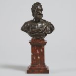 Italian Grand Tour Bronze Bust of a Roman Emperor, 19th century, height 10.25 in — 26 cm