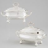Pair of George III Silver Oval Covered Sauce Tureens, Thomas Robins, London, 1810, length 9 in — 22
