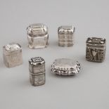Six Dutch Silver Spice Boxes, 19th/20th century, largest height 2 in — 5 cm (6 Pieces)