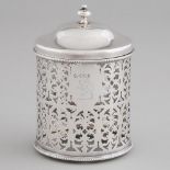 Late Victorian Silver Pierced Canister with Cover, William Hutton & Sons, Sheffield, 1899, height 5.