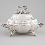 William IV Silver Covered Entrée Dish with Old Sheffield Plate Warming Stand, William Ker Reid, Lond