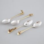 Four English Silver Parcel-Gilt Canadian-Interest Novelty Coffee Spoons, Cooper Bros. & Sons, Sheffi