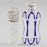 Two English Silver Mounted Glass Perfume Bottles, one John Hazelwood Worrall, London, 1902, height 3
