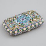 Russian Silver-Gilt and Cloisonné Enamel Rectangular Cheroot Case, Pavel Ovchinnikov, Moscow, 1891,