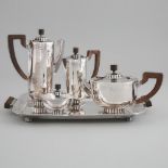 English Modernist Silver Tea and Coffee Service, Charles Boyton, London, 1946/47, tray length 17.8 i