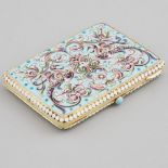 Russian Silver-Gilt and Cloisonné Enamel Rectangular Cigarette Case, Moscow, 20th century, 4 x 3 in