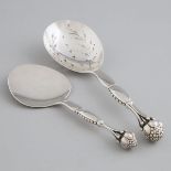 Danish Silver Pierced Serving Spoon and a Pastry Server, #38, Georg Jensen, Copenhagen, post-1945, l