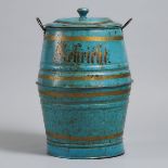 Large German Tole Barrel Form Waste Bin, early 20th century, height 19.5 in — 49.5 cm