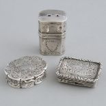 George III Silver Perfume Bottle Case, Birmingham, c.1800, and Two Later Vinaigrettes, John Bettridg