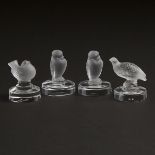 Four Lalique Moulded and Partly Frosted Glass Place-Card Holders, post-1945, largest height 2.6 in —