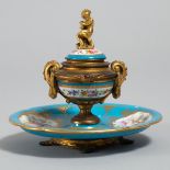 Gilt Bronze Mounted 'Sèvres' Inkstand, late 19th century, height 5.7 in — 14.5 cm, diameter 6.7 in —