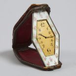 Swiss Enameled Silver Cased Travel Clock, early 20th century, overall 4.7 x 2.6 in — 12 x 6.5 cm