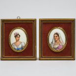 Pair of Limoges Porcelain Portrait Miniatures, 20th century, 5.9 x 5.1 in — 15 x 13 cm