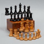 J. Jaques & Sons Boxwood and Ebony Staunton Pattern Chess Set, London, c.1930, king height 3.9 in —