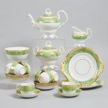 English Porcelain Apple Green, Yellow and Gilt Banded Tea Service, mid-19th century, teapot height 7