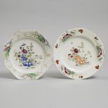 Two Bow Famille-Rose Enameled Plates, c.1755, diameter 8.9 in — 22.7 cm (2 Pieces)