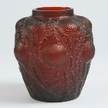 'Domrémy', Lalique Amber Moulded and Frosted Glass Vase, c.1930, height 7.9 in — 20 cm