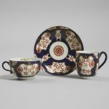 Worcester 'Old Japan Star' Pattern Tea Cup, Coffee Cup and Saucer Trio, c.1770, saucer diameter 5.1