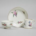 Chelsea-Derby Tea Bowl, Coffee Can and Saucer Trio, c.1775, saucer diameter 5 in — 12.6 cm (3 Pieces