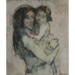 Jean Jansem (1920-2013), MOTHER CRADLING HER CHILD, Watercolour and ink heightened with white on pap