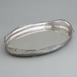 English Silver Plated Two-Handled Oval Galleried Serving Tray, 20th century, length 24.4 in — 62 cm