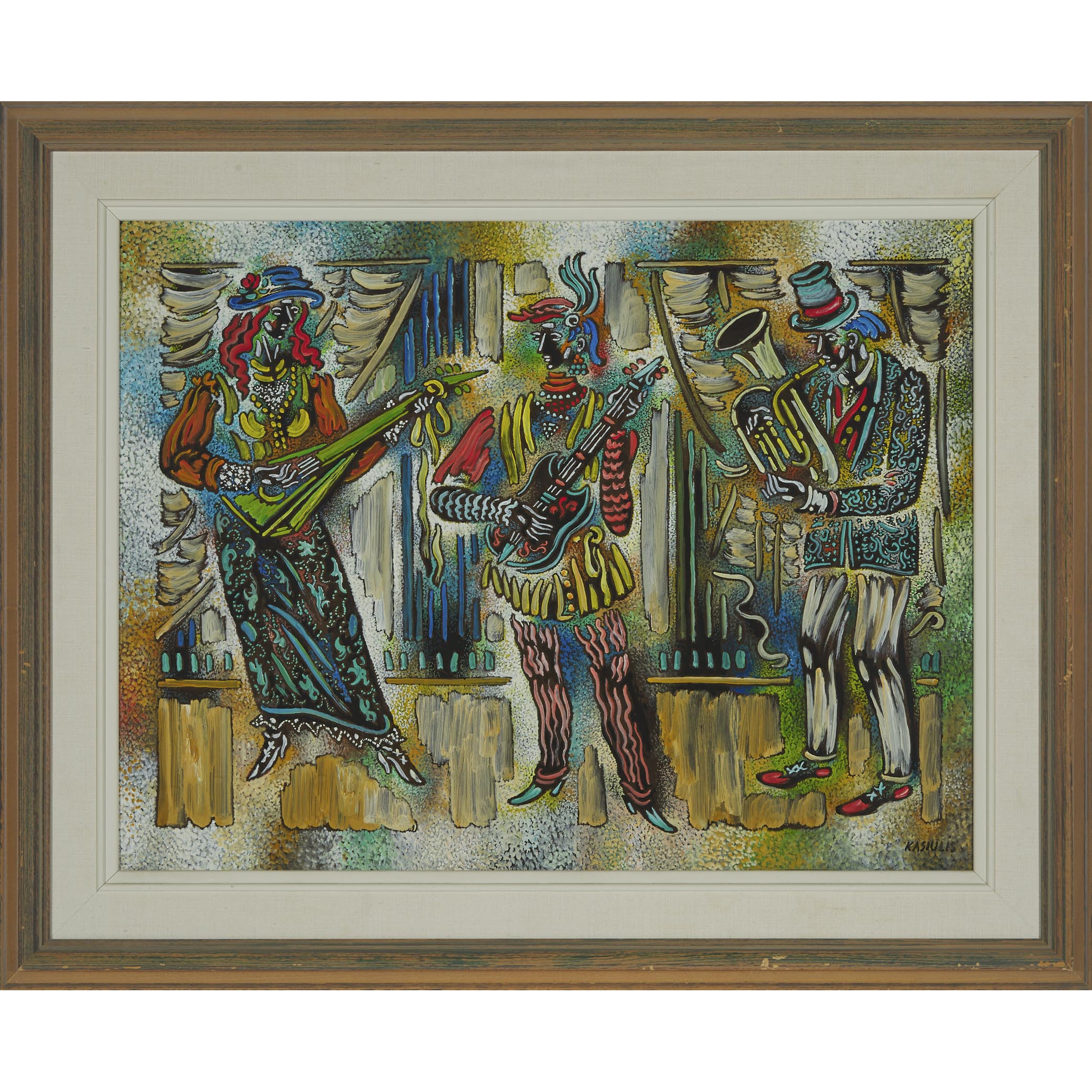 Vytautas Kasiulis (1918-1995), THREE MUSICIANS, Oil on masonite; signed "Kasiulis" lower right, 19.5 - Image 2 of 3