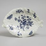 Worcester Blue Printed 'Wispy Chrysanthemum Sprays' Leaf Dish, c.1770, length 13.6 in — 34.5 cm