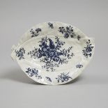 Worcester Blue Printed 'Pine Cone' Leaf Dish, c.1780, length 12.8 in — 32.4 cm
