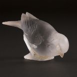 'Moineau Hardi', Lalique Moulded and Frosted Glass Sparrow, 1930s, height 2.8 in — 7 cm