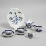 Group of Worcester Blue Printed Porcelain, c.1765-85, leaf dish length 10.1 in — 25.7 cm (8 Pieces)