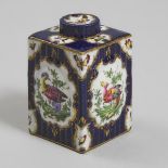 Samson 'Worcester' Scale Blue Ground Exotic Birds Tea Caddy c.1900, height 4.4 in — 11.1 cm